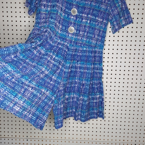Rabbit Vtg Romper 7/8 Short Sleeve Scoop Button Pleated Pocket Print Multicolor - Picture 4 of 5